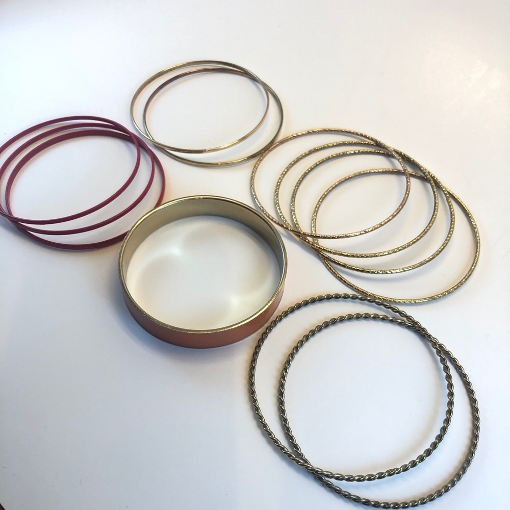 Bangles 5 Sets 12 Pc - Faux Gold, Red and Pink